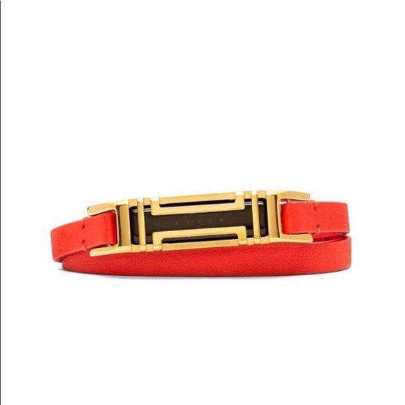 NWT Tory Burch Orange Leather Double Wrap Bracelet or Fitbit Strap - Picture 3 of 11